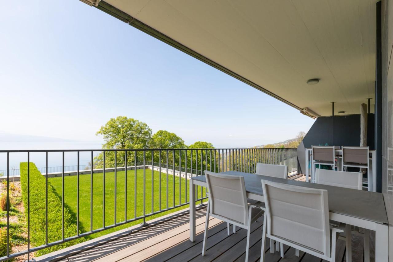 Les Terrasses De Lavaux 1 - Appartement De Luxe Avec Vue Panoramique Et Piscine Puidoux Dış mekan fotoğraf