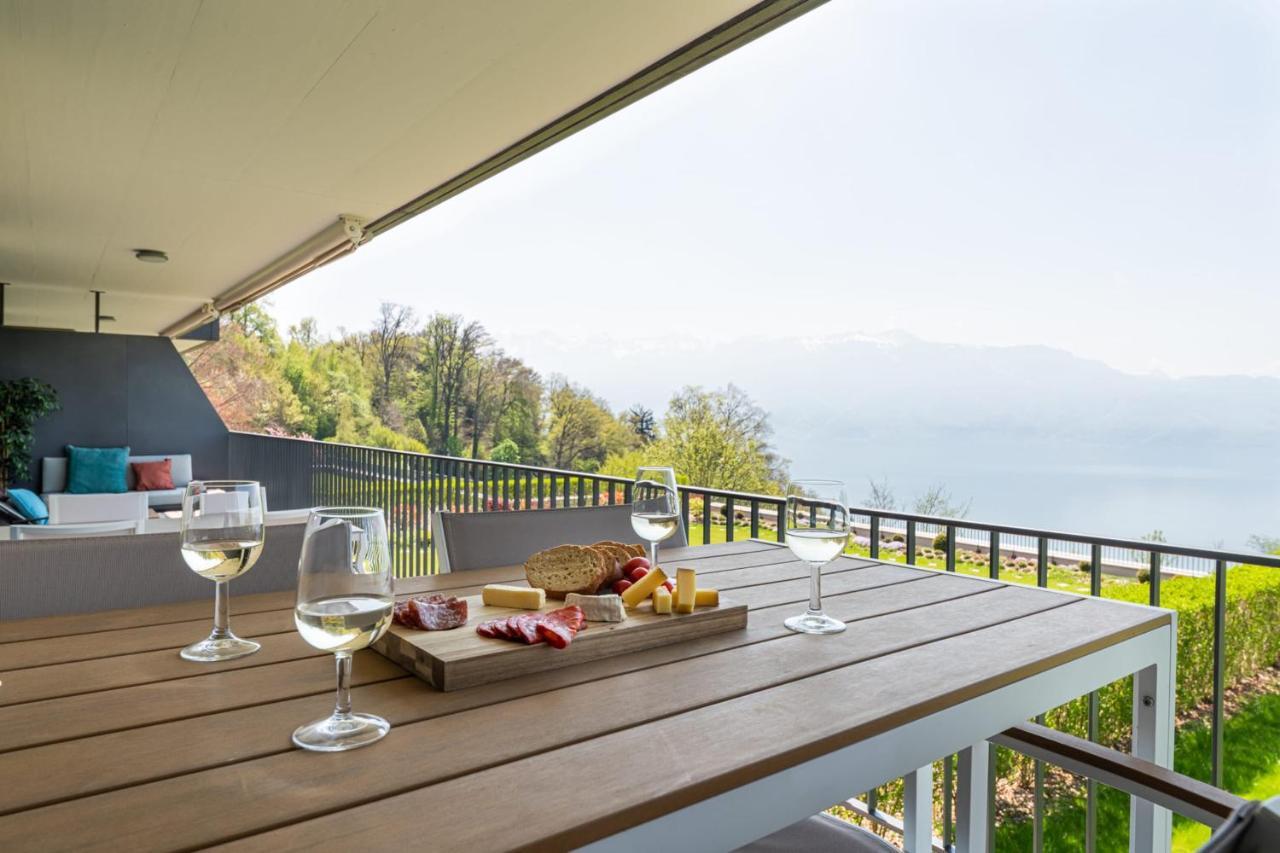Les Terrasses De Lavaux 1 - Appartement De Luxe Avec Vue Panoramique Et Piscine Puidoux Dış mekan fotoğraf