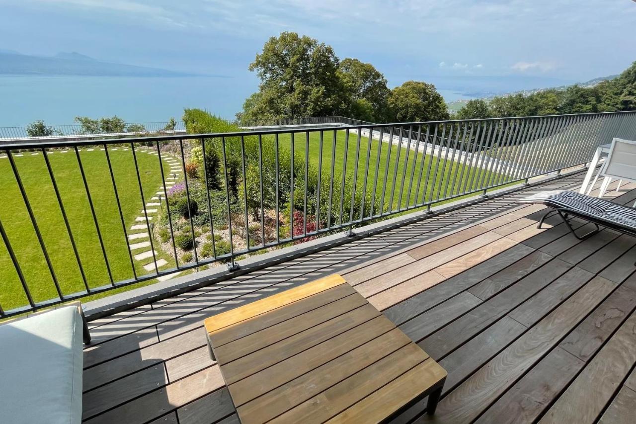 Les Terrasses De Lavaux 1 - Appartement De Luxe Avec Vue Panoramique Et Piscine Puidoux Dış mekan fotoğraf
